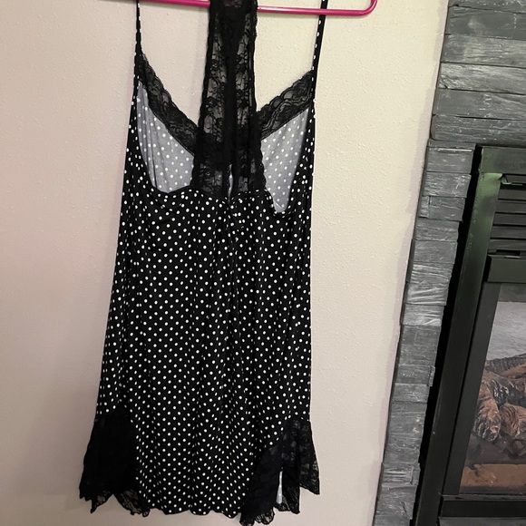 Black and White Polka Dot Lace Trim Racerback Babydoll Nightgown 2X - Picture 15 of 15